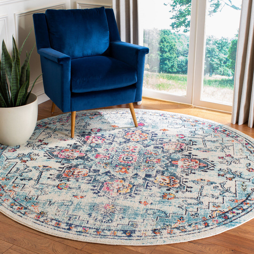 Mistana Bazzinotti Cream/Blue Area Rug Cream;Blue Round 201cm