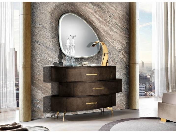 JVmoebel Kommode Braunes Holz Sideboard mit goldenen Edelstahlfüßen (1 St., Kommode), Made in Italy
