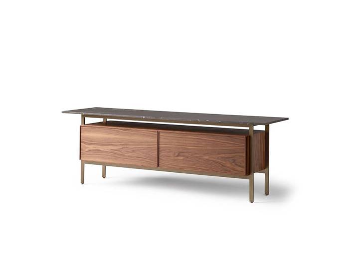 PUNT MOBLES buffet meuble CHICAGO avec 4 portes (Stained Walnut - MDF E1, marbre Marquina et bois)