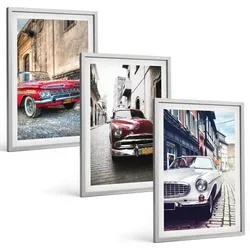 BILDER SET 3er Set - 40x60 cm Silberner Rahmen - Oldtimer in Städten