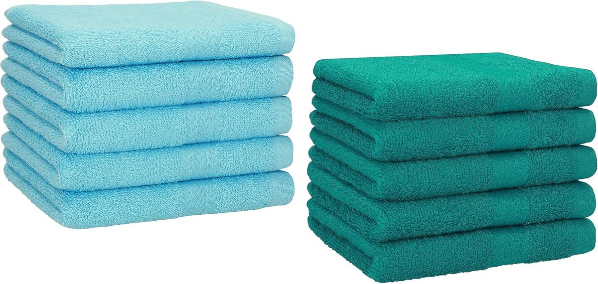 10 Delige Gastendoekjes Set van 100% Katoen in Turquoise en Smaragdgroen