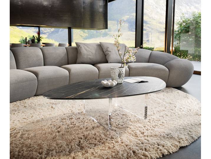 Couchtisch Edge Organisch 140x76 cm Keramik Laminam® Noir Desir Braun Lumia Acryl, Couchtische