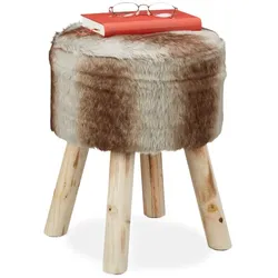 Relaxdays Fellhocker rund Braun,Grau,Hellbraun