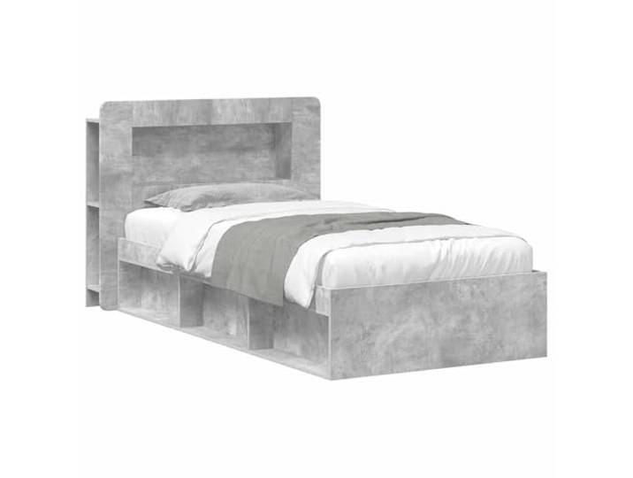 LKJephalotrop Bettgestell mit Stauraum 90x200 cm Betongrau Stilvolles Einzelbett fürs Schlafzimmer mit praktischem Kopfteilschrank und Unterbett-Schubladen aus Holzwerkstoff.