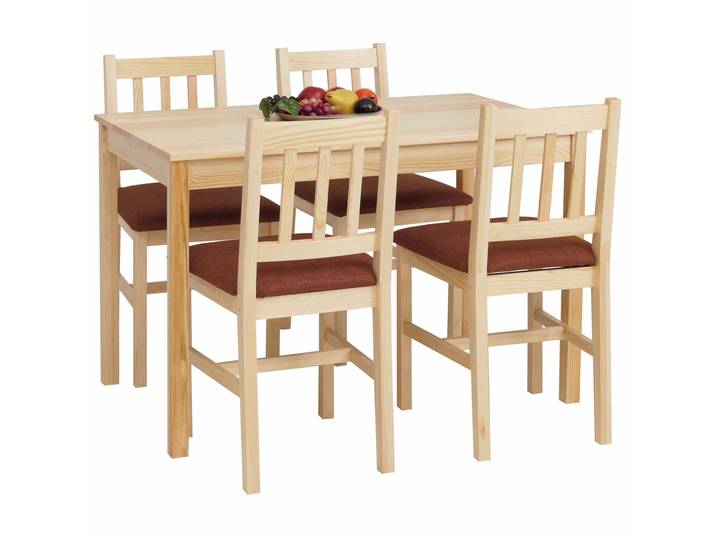 Esszimmer-Set HWC-F77, Sitzgruppe Esszimmergruppe, Massiv-Holz Kiefer Stoff Landhaus Natur, Polster terrakotta