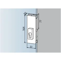 Dormakaba, Möbelausstattung, Glasschloss Glas-Mittelschloss US 20, PZ-vorgerichtet, 10 mm Alu silber eloxiert (1 Stk.)