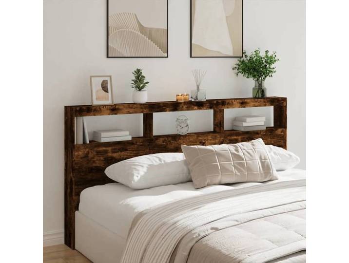 Armoire tête de lit avec LED-Tête de lit avec rangement à LED chêne fumé 200x17x102 cm