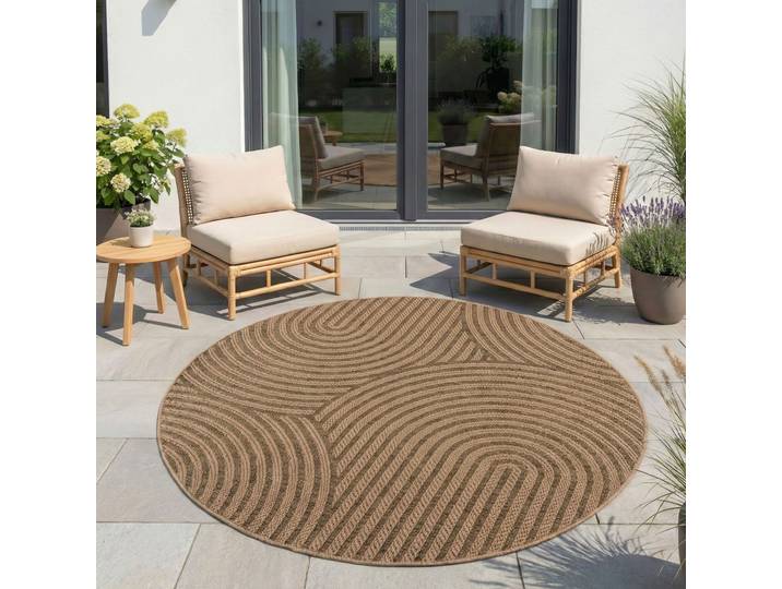 Outdoorteppich AYYILDIZ TEPPICHE TIMBER 1401 , beige, H:5mm Ø:160cm, Polypropylen, Teppiche, Outdoorteppich, In und Outdoor, Jute Sisal Optik, Wohnzimmer, Aussenbereich