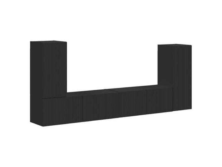 GKHPYURE TV-Möbel-Set, 4-teilig, schwarz, Holz, mehrschichtig Integrierte USB-Anschlüsse, verstellbare Regale, modernes Design, 4 Schränke