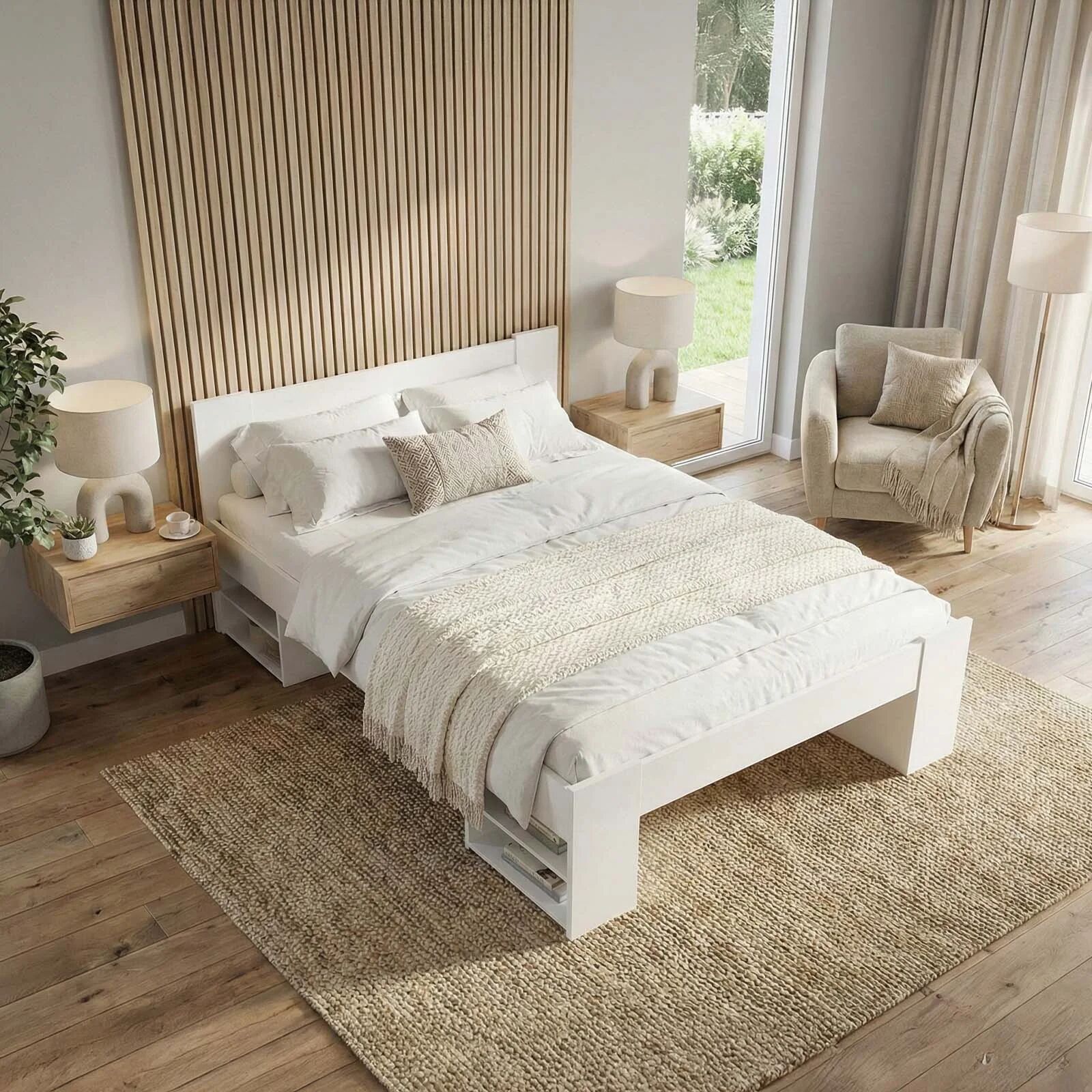garneroarredamenti Letto alla francese 140x200cm contenitore bianco Aurora