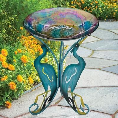 Regal Art & Gift - Drop Ship Heron Birdbath with Stand Multi Earth , Multi Earth