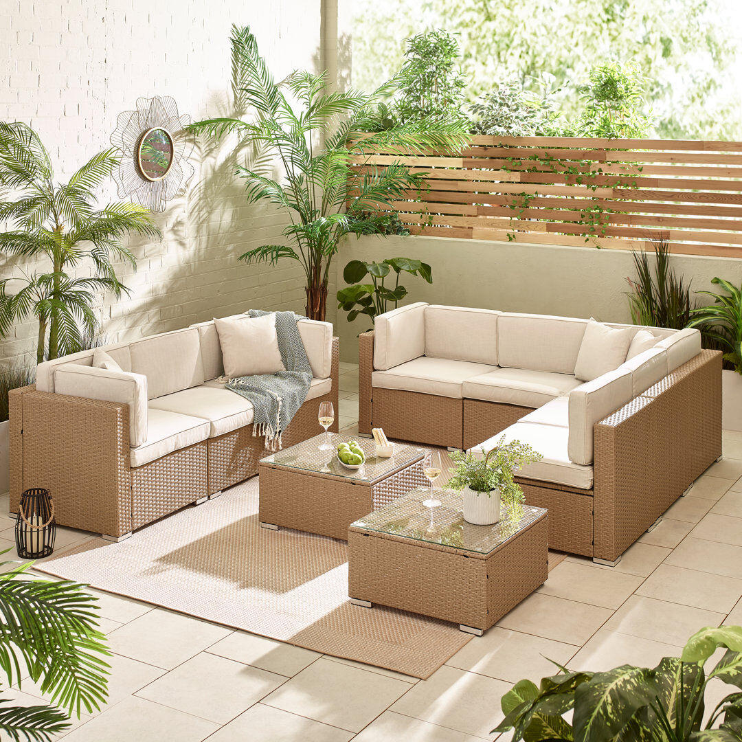 Sol 27 Outdoor Miacomet Modular PE Rattan Garden Sofa Set and Table for Modern Gardens and Patios (Cover Included) Natural Cushion/Beige Frame 8