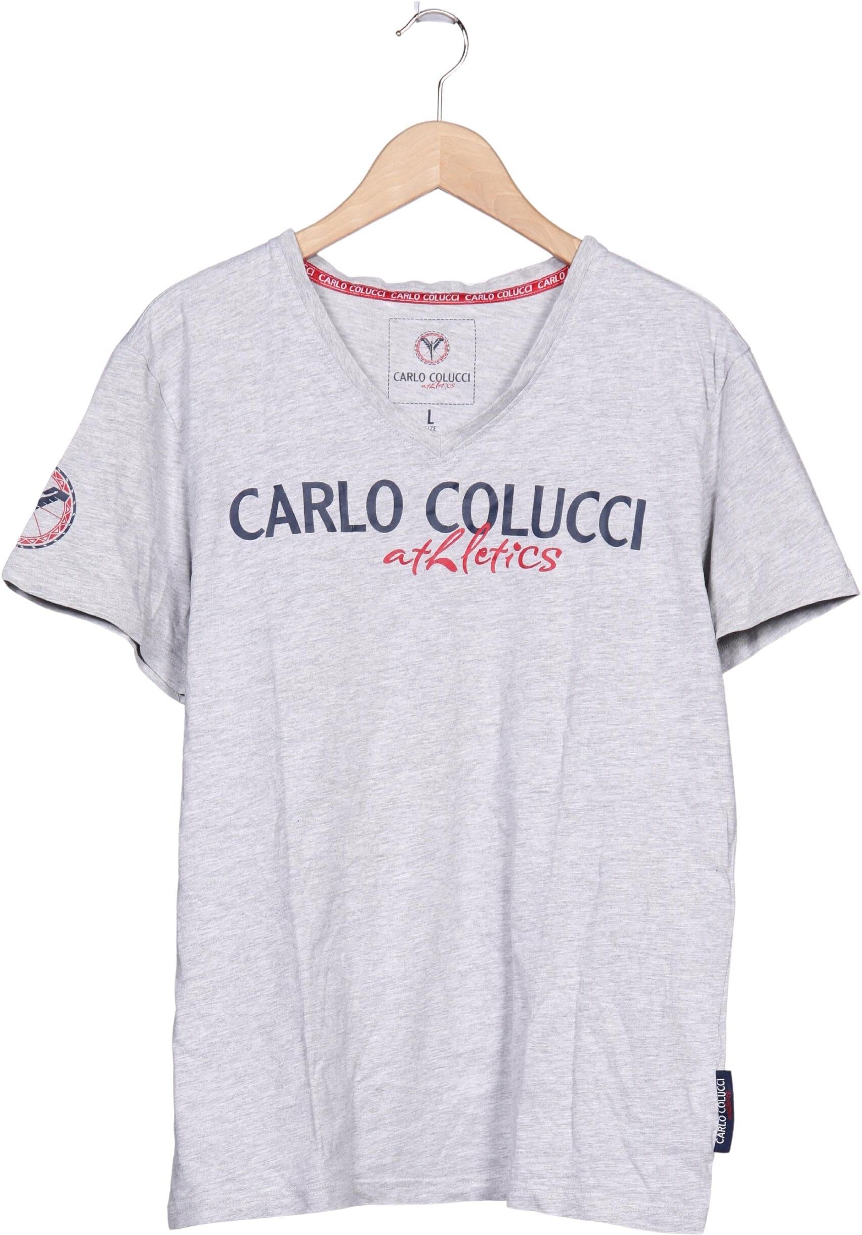 Carlo Colucci Herren T-Shirt, Grau, Gr. L, Baumwolle / Viskose - Second Hand