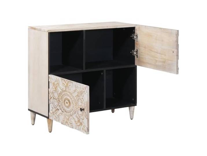 Sideboard weiß 80 x 33,5 x 75 cm aus massivem Mangoholz mit 2 Türen Metallbeine, minimalistisches Design, 2 Türen, Innenfächer, Inneneinsatz, Montage erforderlich, Reinigung mit Tuch