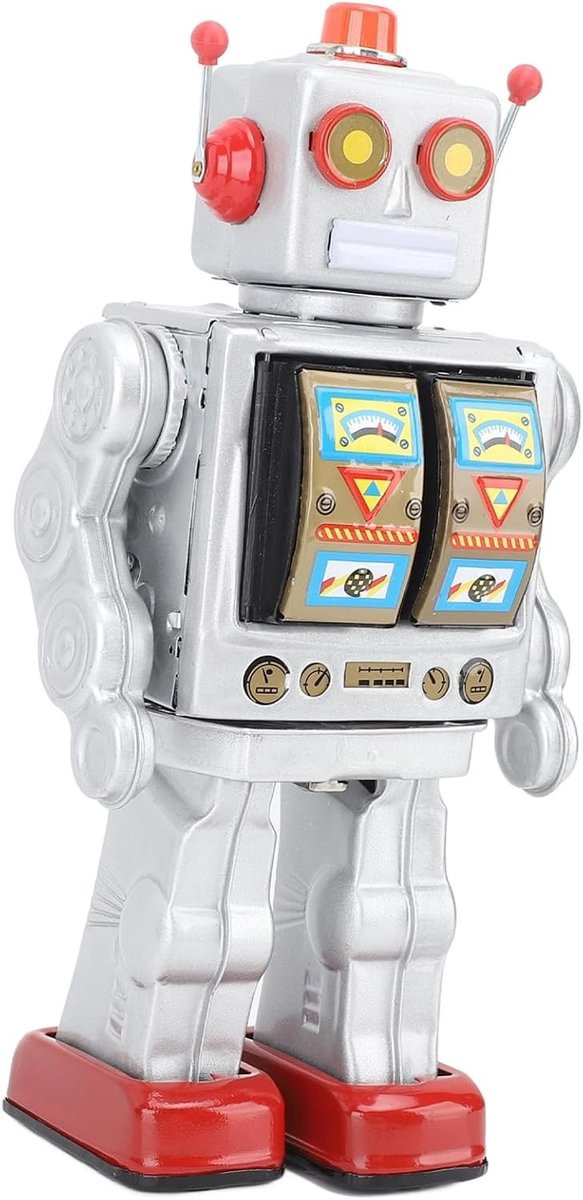 Metaal Robot Speelgoed met Draaiende Figuren, Decoratieve Blikken Robots voor Kinderen en Boekenplank