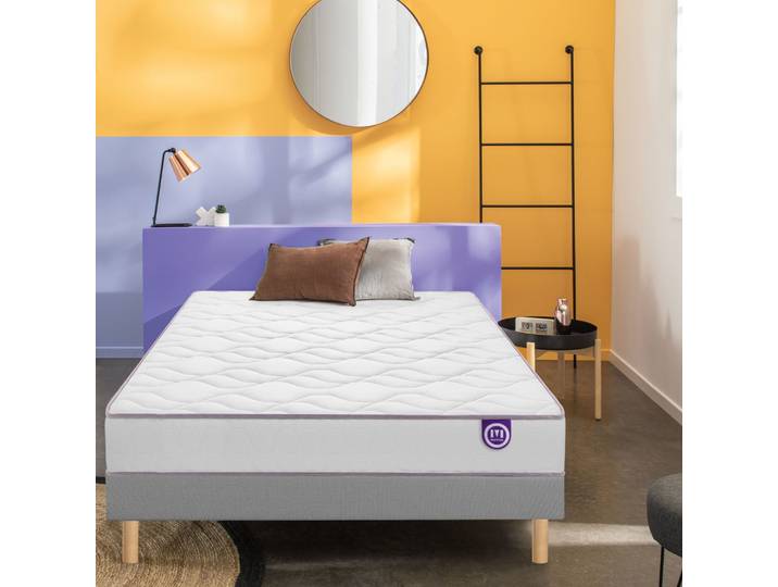 Ensemble sommier et matelas 160x200 cm mousse ferme Merinos Wise Gris clair