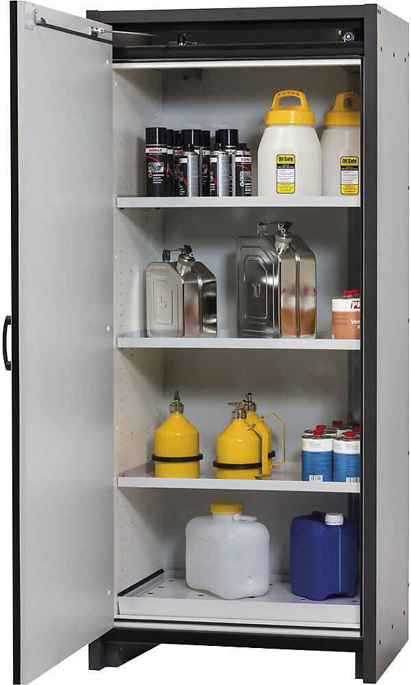 Feuerbeständiger Gefahrstoffschrank FM/UL/ULC/Typ 30, 1-türig, Breite 864 mm, grau/grau asecos