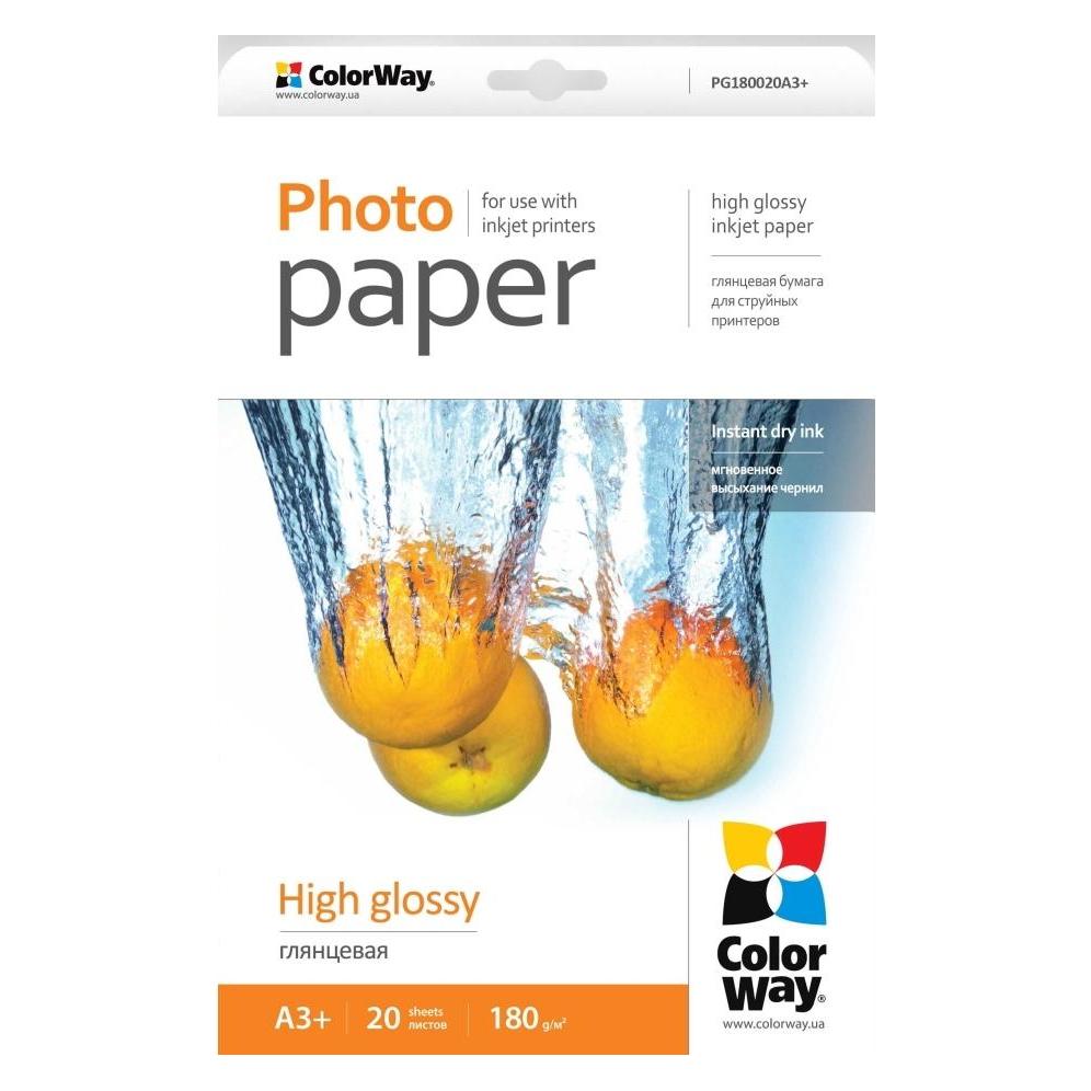 Colorway Office supplies High Glossy Photo Paper, 180g/m, A3+, 20pcs. (180 g/m², A3+, 20 Stk.) (ColorWay)