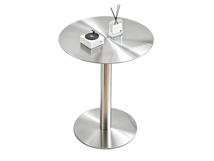 Runder Bartisch hoher Bistro-Pub-Tisch Couchtische aus Edelstahl Kleiner Beistelltisch hoher Beistelltisch Küchen-Frühstücks-Esstisch mit Metallplatte und Sockel(70x70x95cm)