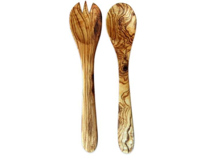 Salatbesteck OLIVENHOLZ-ERLEBEN Mittel aus naturbelassenem Olivenholz , gold (altgoldfarben), Massivholz, Kochbesteck-Sets, Salatbesteck, Länge 30 cm, Naturprodukt, geschmacksneutral