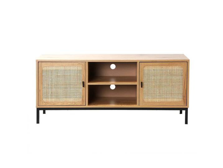 Calicosy Tv-Möbel mit 2 Türen, Rattangeflecht und 2 Ablagen - L120cm, Apfelbaumfarben, Holzwerkstoff, 39x51x120 cm, Wohnzimmer, TV Möbel, Lowboards, Lowboards stehend
