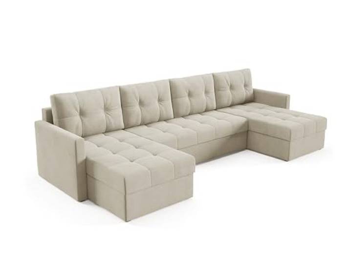 Sofello Modernes Ecke mit Schlaffunktion und Bettkasten U-Ecke modernes Ecke 301 x 140 x 86 cm - großes XXL-Ecke (Creme)