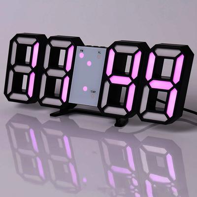 Daily Discovery Digital Wall Clock, LED Wall Clock, Digital Alarm Clock, Bedroom Decor Clock, Remote Control Clock black With Pink