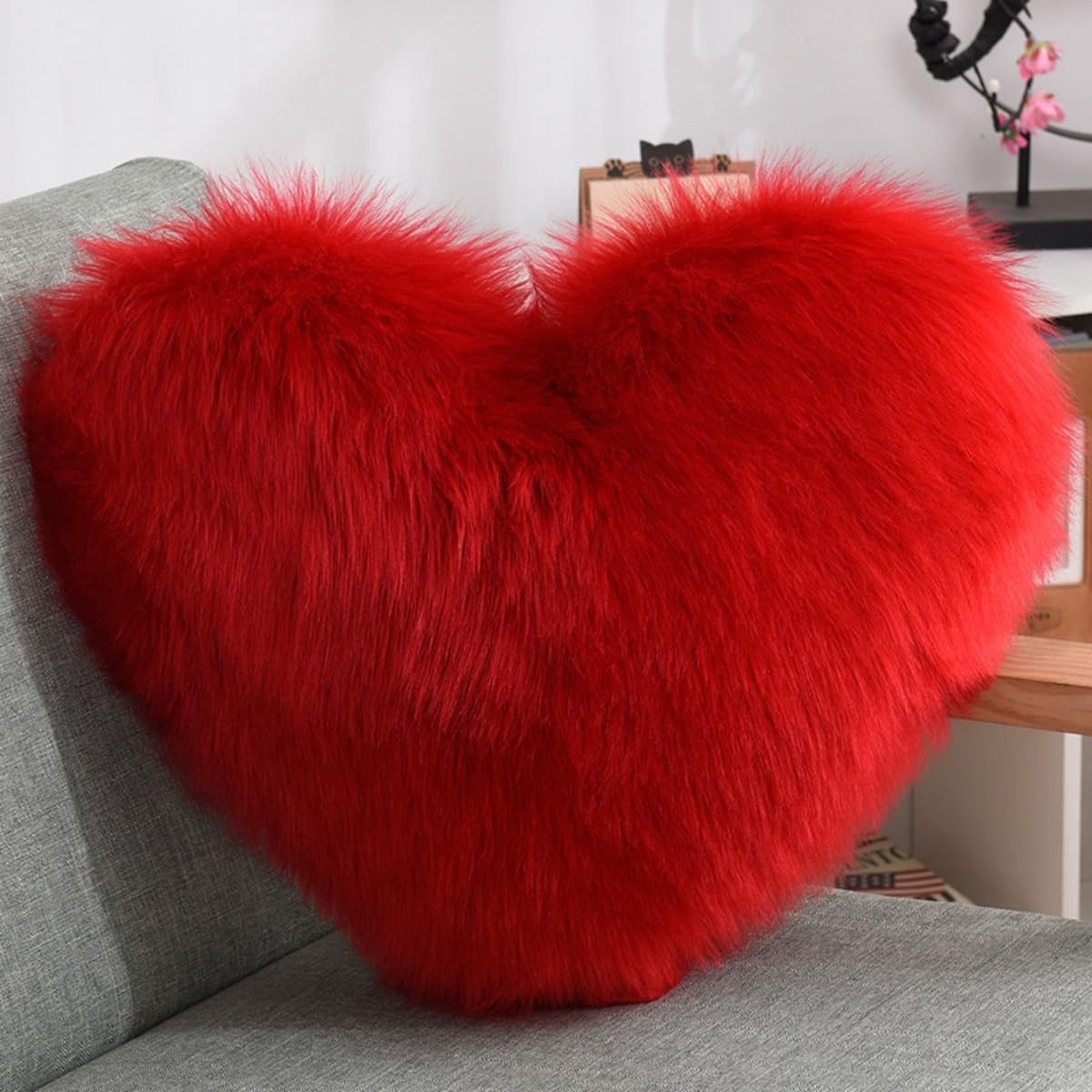 Hartvormig pluche sierkussen met wasbare hoes - Rood - 45 x 45 cm