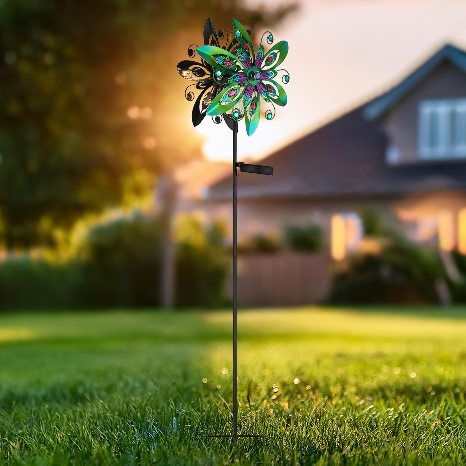 home24 Solarlamp 36577 RGB multicolor, B: 18 cm, D: 32 cm, H: 124 cm