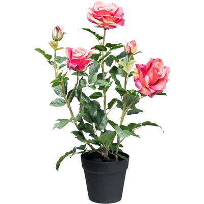 Kunstblume CREATIV GREEN "Rosenbusch", pink, H:58cm, Kunstpflanzen, mit 3 Blüten und 2 Knospen
