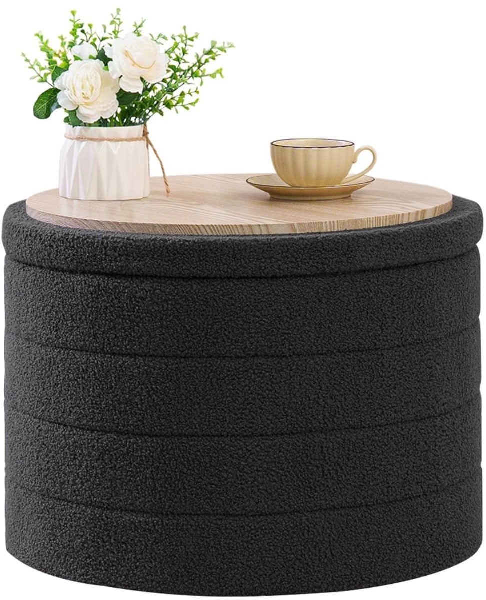 Merkloze opvouwbare opbergpoef met grijze stoffen bekleding