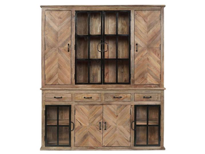 Buffetschrank Holz CHATEAU 180cm massiv rustikal Industrial Vitrine