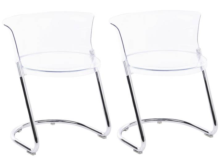 BELIANI Esszimmerstühle 2er Set Transparent aus Kunststoff mit Metallbeinen Geschwungene Rückenlehne Modernes Design für Esszimmer Küche