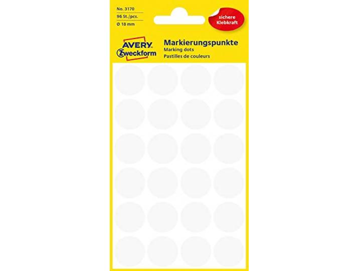 AVERY Zweckform 3170 zelfklevende markeringspunten (Ø 18 mm, 96 kleefpunten op 4 vellen, ronde stickers voor kalender, planner en om te knutselen, papier, mat) wit