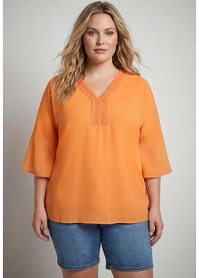 Plus Size Women's Crochet Trim Caftan Top by Avenue in Orange Twist (Size 18)