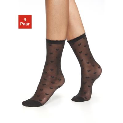 Feinsöckchen LASCANA "Transparente Nylon Socken, Damen Feinstrümpfe, für Alltag und Büro", Damen, Gr. - (35/42), schwarz (3x schwarz), Elasthan, Polyamid, transparent, elastisch, Socken, transparent und gemustert