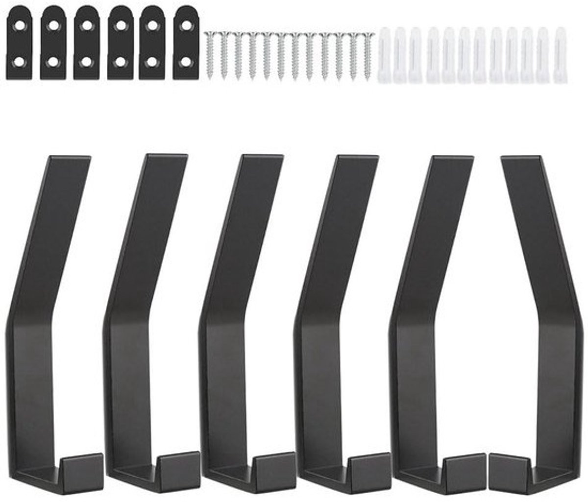 Dailygoods Tucireat Garderobehaken Zwart - 6 stuks - Grote dubbele wand- en kledinghaken