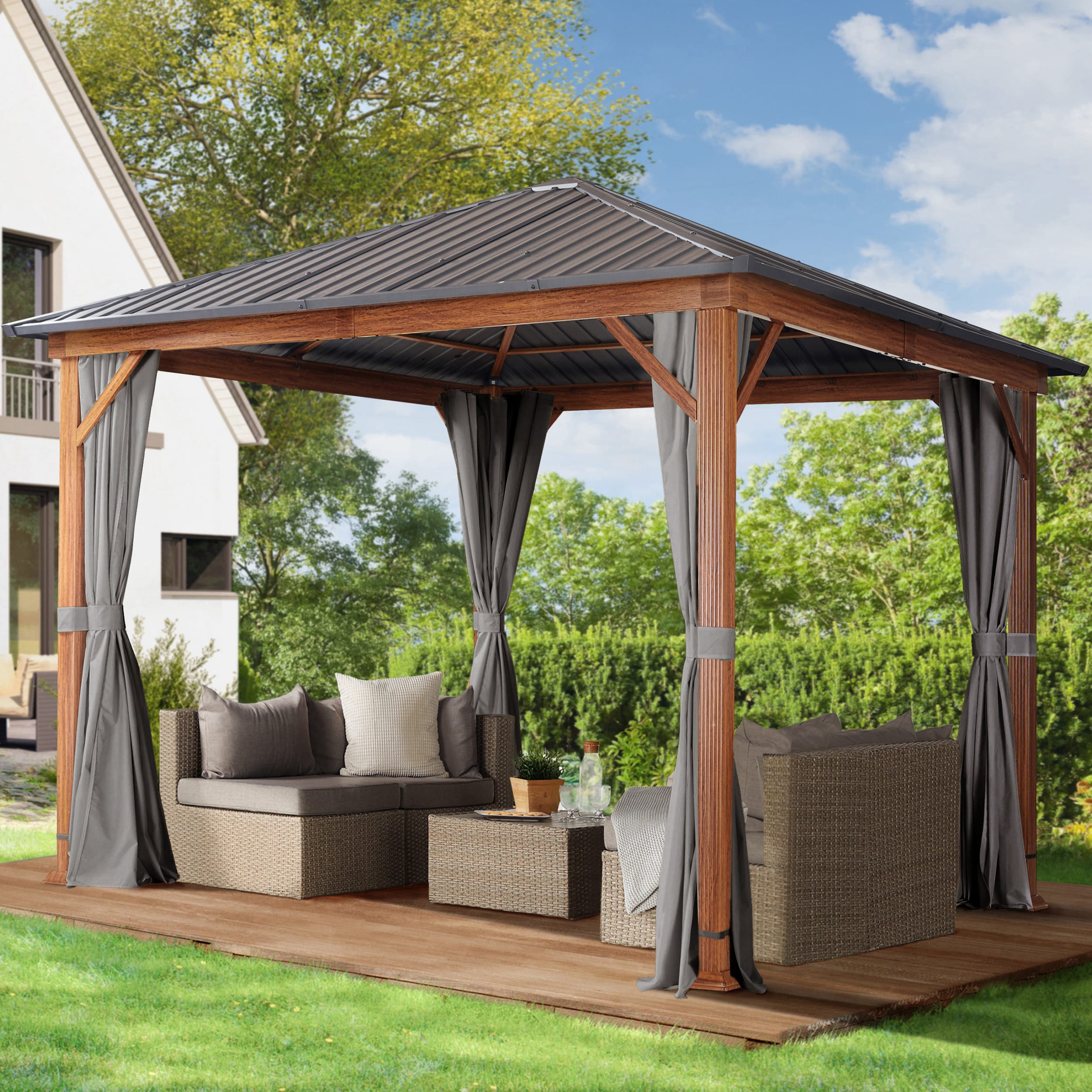 TOOLPORT Garden gazebo Forest Superior 3x3m, loft grey with oak finish - (300184)