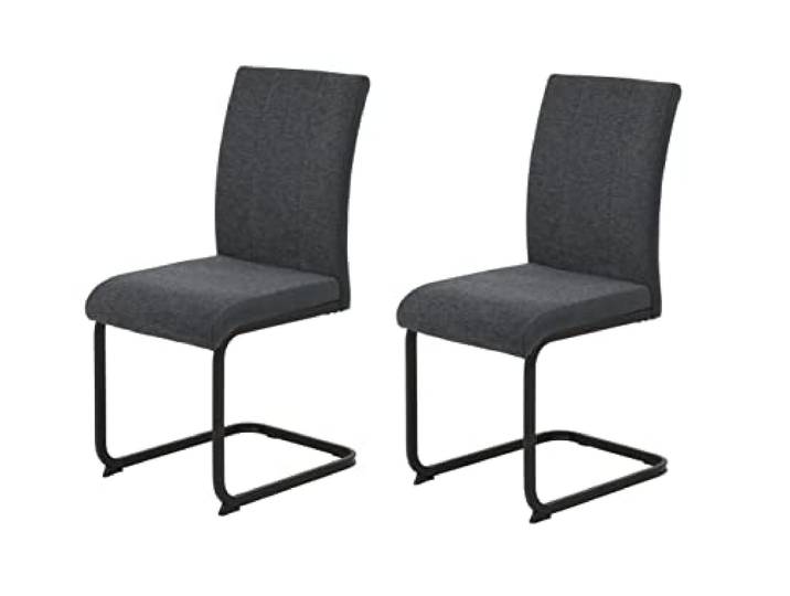 Hela Tische, 2er Set Esszimmerstuhl Schwingstuhl Linn, Webstoff+Mikrofaser Anthrazit, Vierkantgestell Schwarz, 140kg belastbar