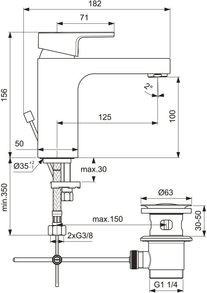 Ideal Standard Waschtischarmatur mit Ablaufgarnitur