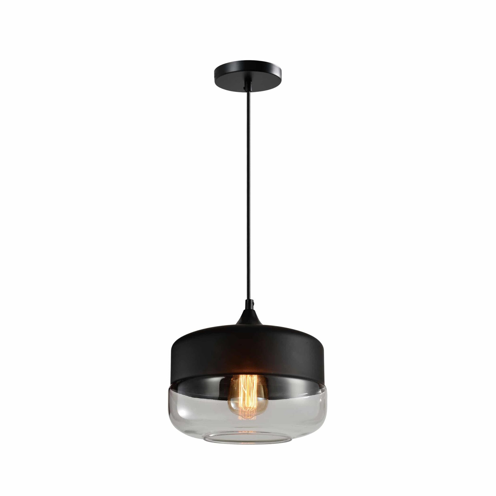 QUVIO Hanglamp retro met metalen en glazen brede kap, Diameter: 25 cm