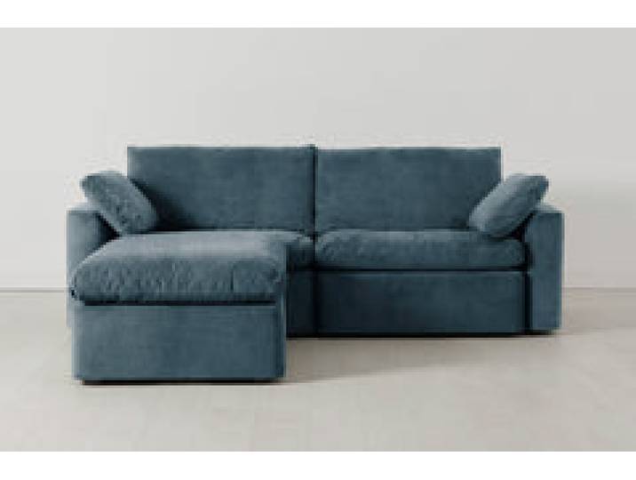Model 13 Dreisitzer-Sofa mit Chaiselongue links, Wasserblau