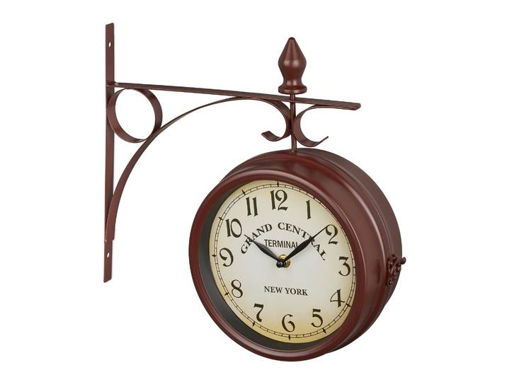 Bahnhofsuhr doppelseitig Braun-Creme-Schwarz