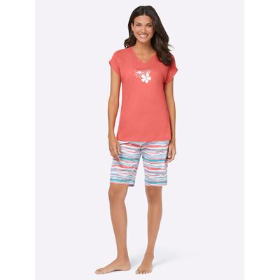 Shorty, Damen, Gr. 44/46, orange (koralle, ecru), 100% Baumwolle, Homewear-Sets Shorty