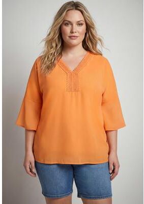 Plus Size Women's Crochet Trim Caftan Top by Avenue in Orange Twist (Size 14)