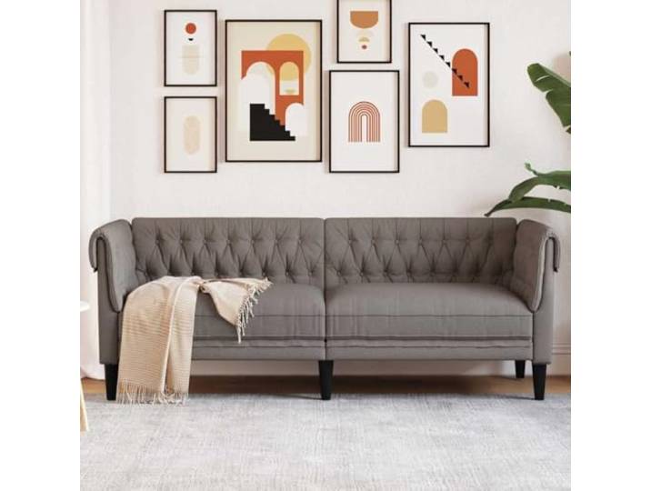 HEFZGDB 3-Sitzer Chesterfield Sofa Taupe Stoff Polster Wohnzimmer Couch mit Rollenarmlehnen und Tiefen Rückenlehne für Komfort und Stil, Strapazierfähiges Atmungsaktives Material,