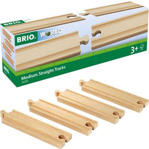 BRIO Spielzeugeisenbahn-Zubehör World 33335, Mittlere gerade Gleise, Holz, 4-teilig