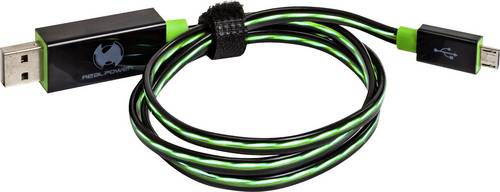 RealPower USB-Kabel USB 2.0 USB-A Stecker, USB-Micro-B Stecker 0.75 m Grün mit LED 187656