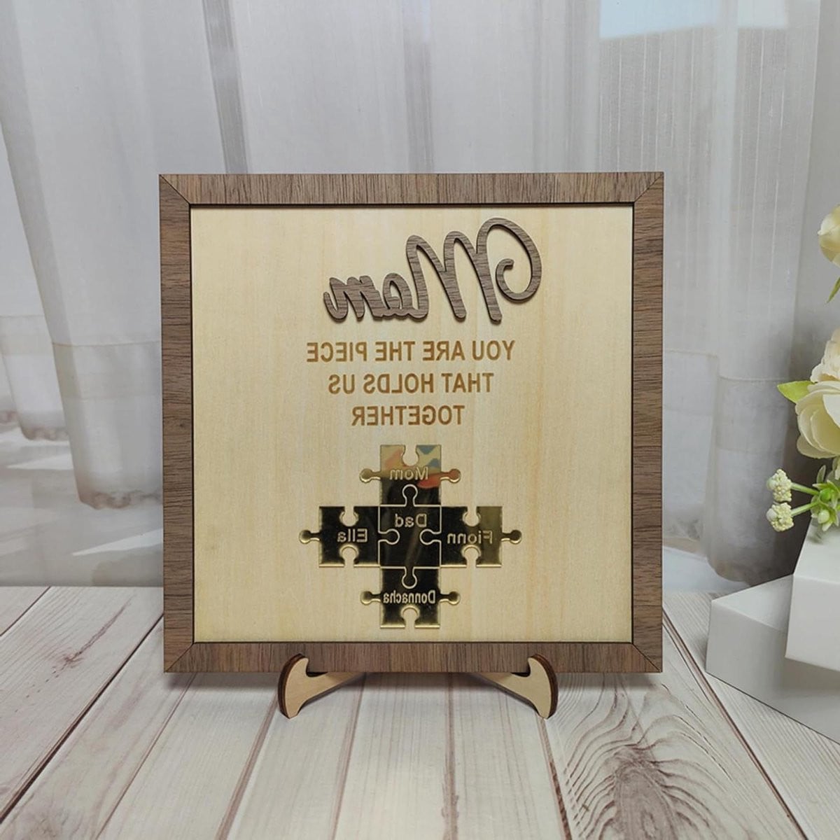 Gepersonaliseerde Houten Naampuzzel Moederbord Fotolijst - Houtkleur - 30 x 30 cm