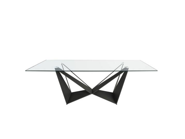 Angel Cerda Rechteckiger Esstisch aus gehärtetem Glas und schwarzem Edelstahl, Schwarz, Metall, nicht einzeln stellbar,Rechteckig,Rechteckig, 220x75x95 cm, Esszimmer, Esstische